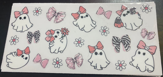 Ghost with pink bows and flowers cup decal & cup
