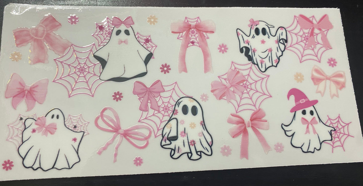 (Halloween) Ghost, pink bows, pink spiderwebs cup decal & Cup