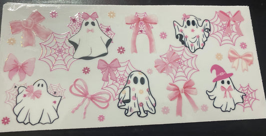 (Halloween) Ghost, pink bows, pink spiderwebs cup decal & Cup