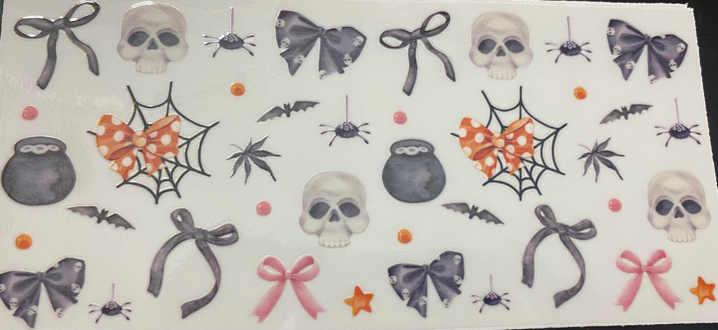 (Halloween) Multiple color bows, spiderwebs, skulls and more cup decal & cup
