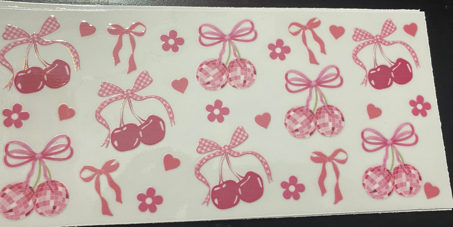 Cherries, bows, hearts and flowers cup decal & Cup